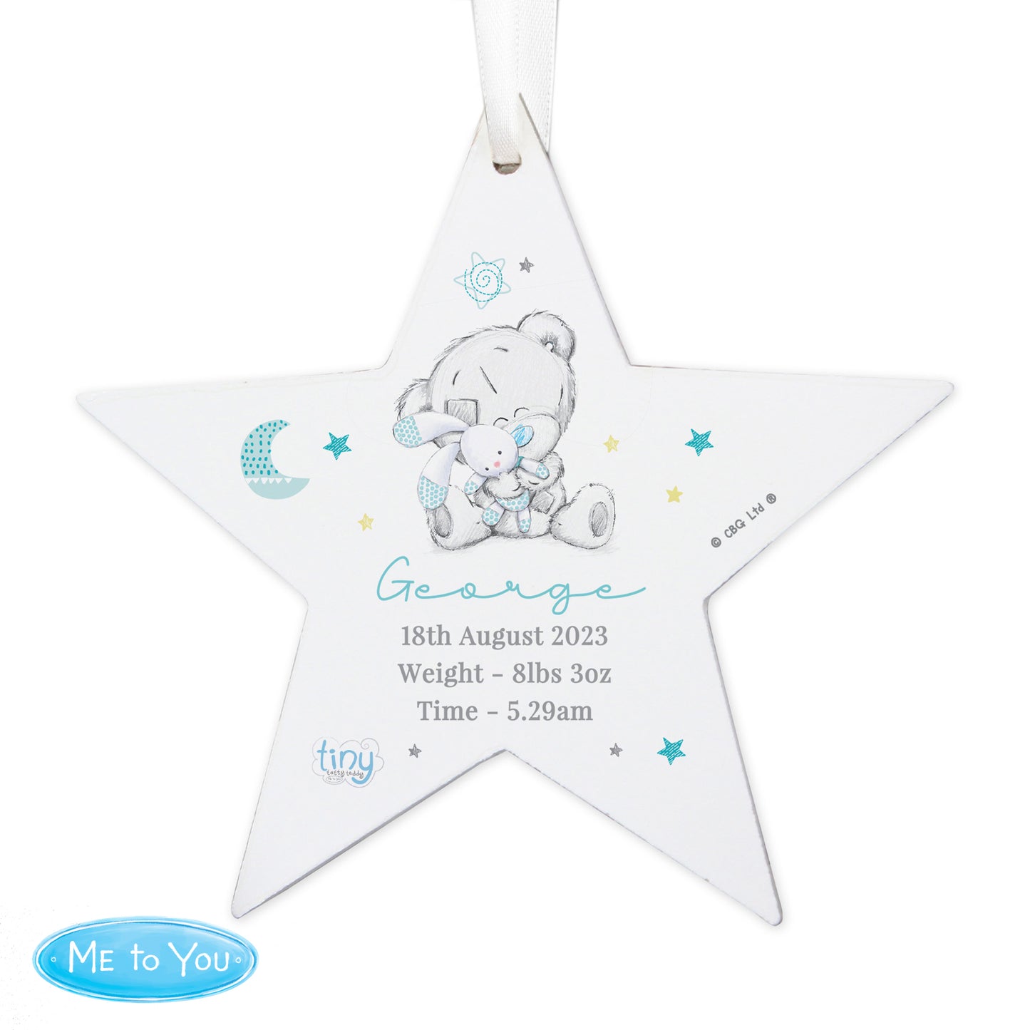 Personalised Tiny Tatty Teddy Blue Wooden Star Decoration - MK&JD Gifts