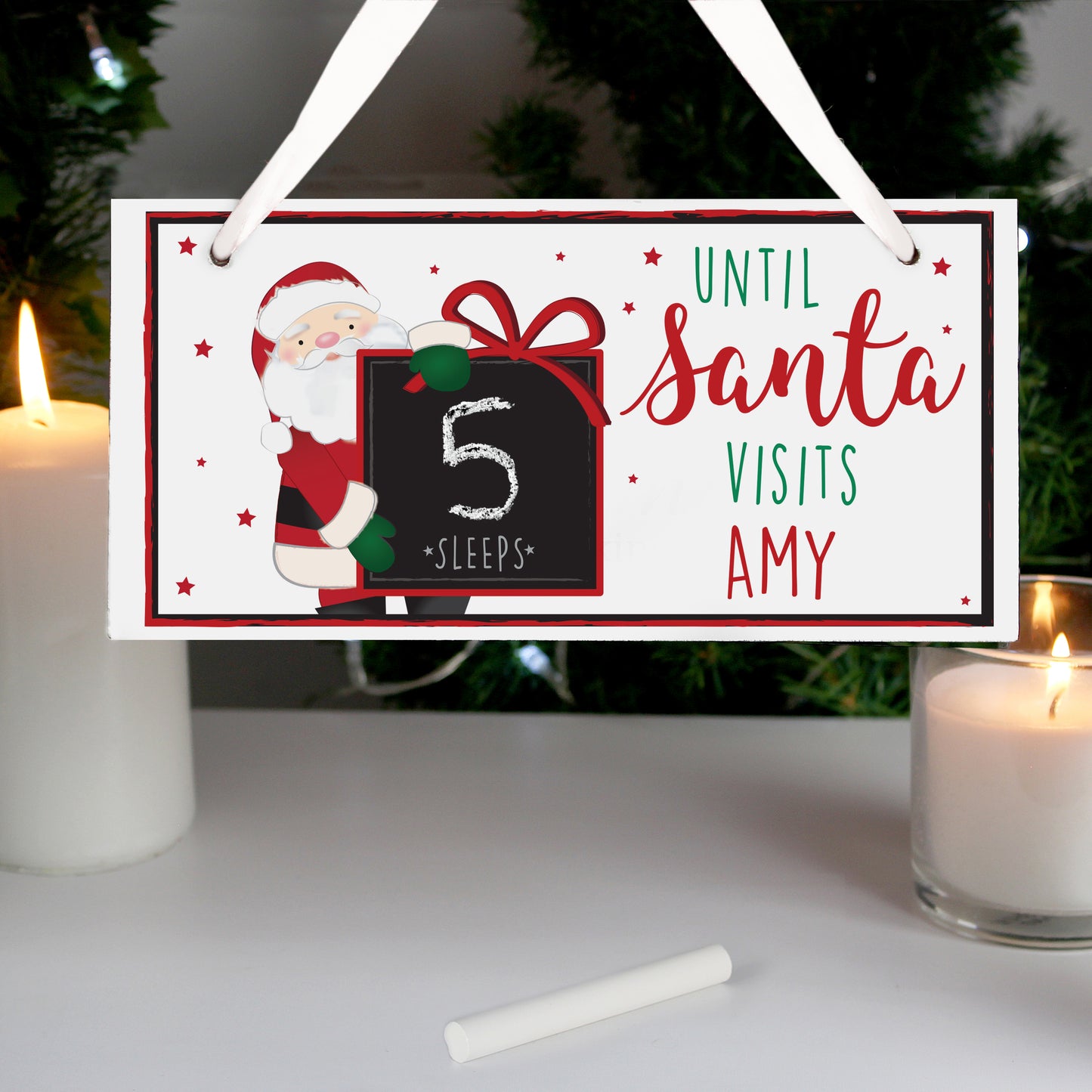 Personalised Santa Christmas Chalk Countdown Wooden Block - MK&JD Gifts