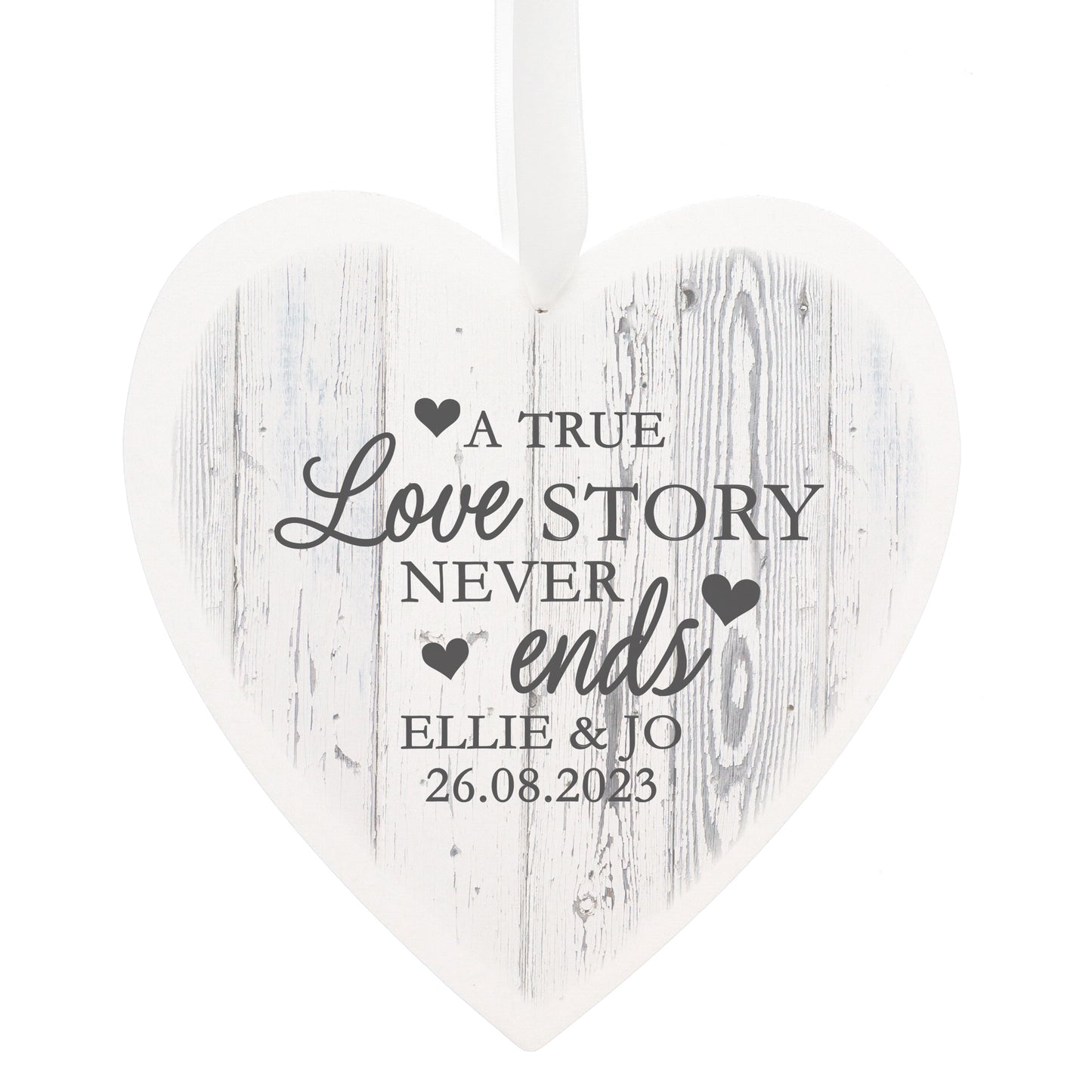 Personalised Love Story Large Wooden Heart Decoration - MK&JD Gifts
