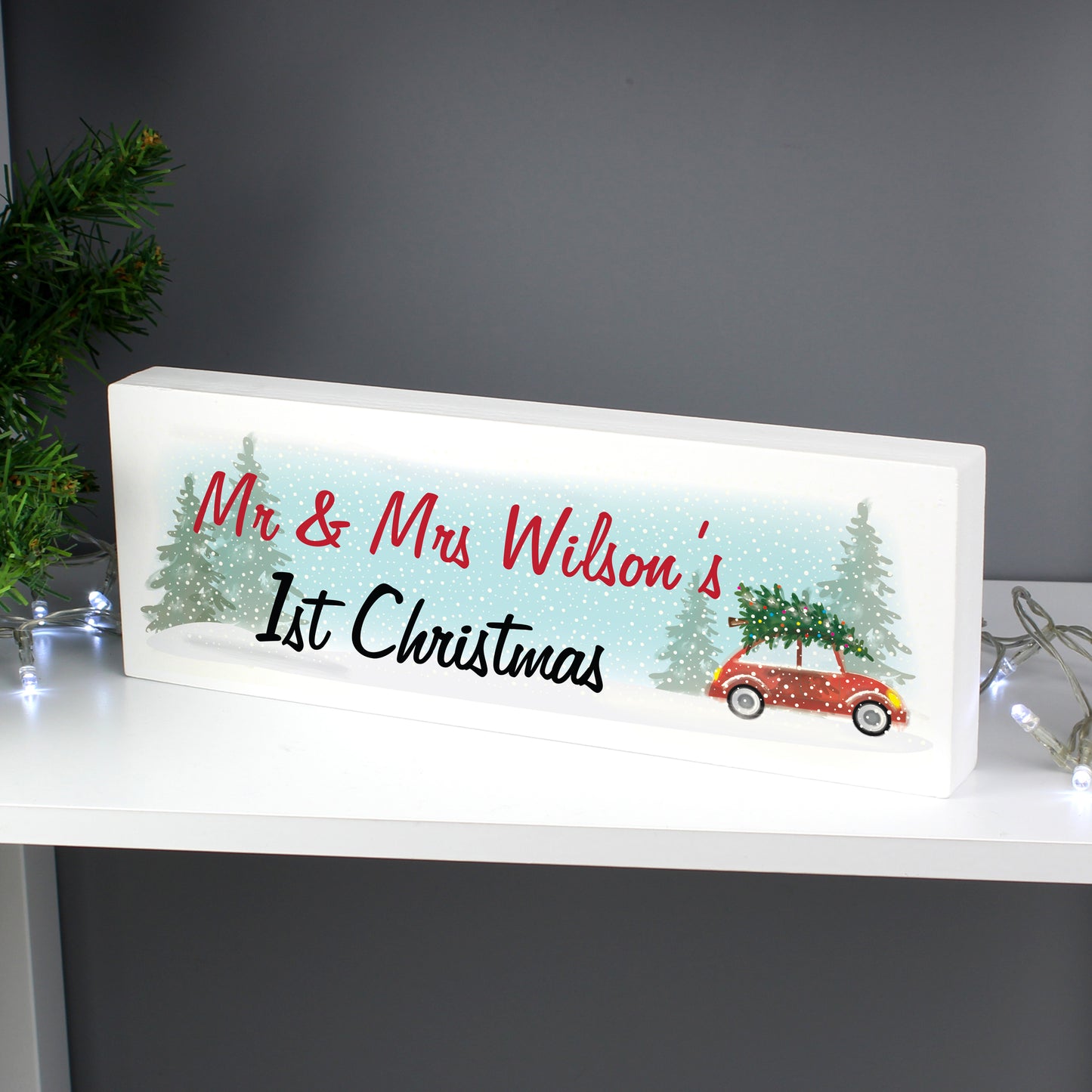 Personalised Driving Home For Christmas Wooden Mantel Decoration - MK&JD Gifts