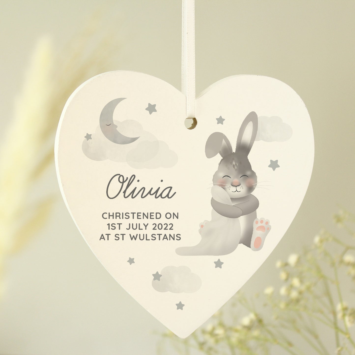 Personalised Baby Bunny Wooden Heart Decoration - MK&JD Gifts