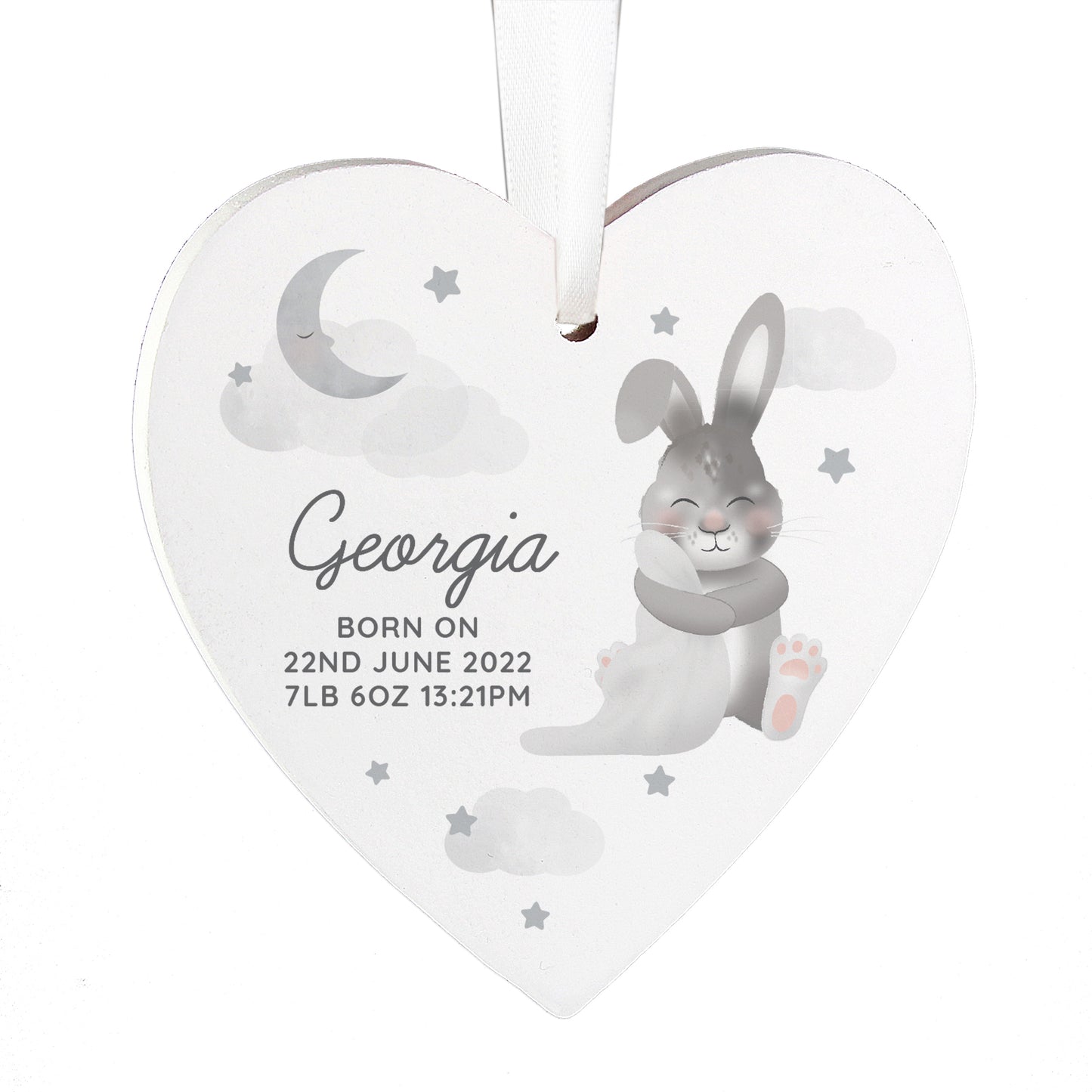 Personalised Baby Bunny Wooden Heart Decoration - MK&JD Gifts