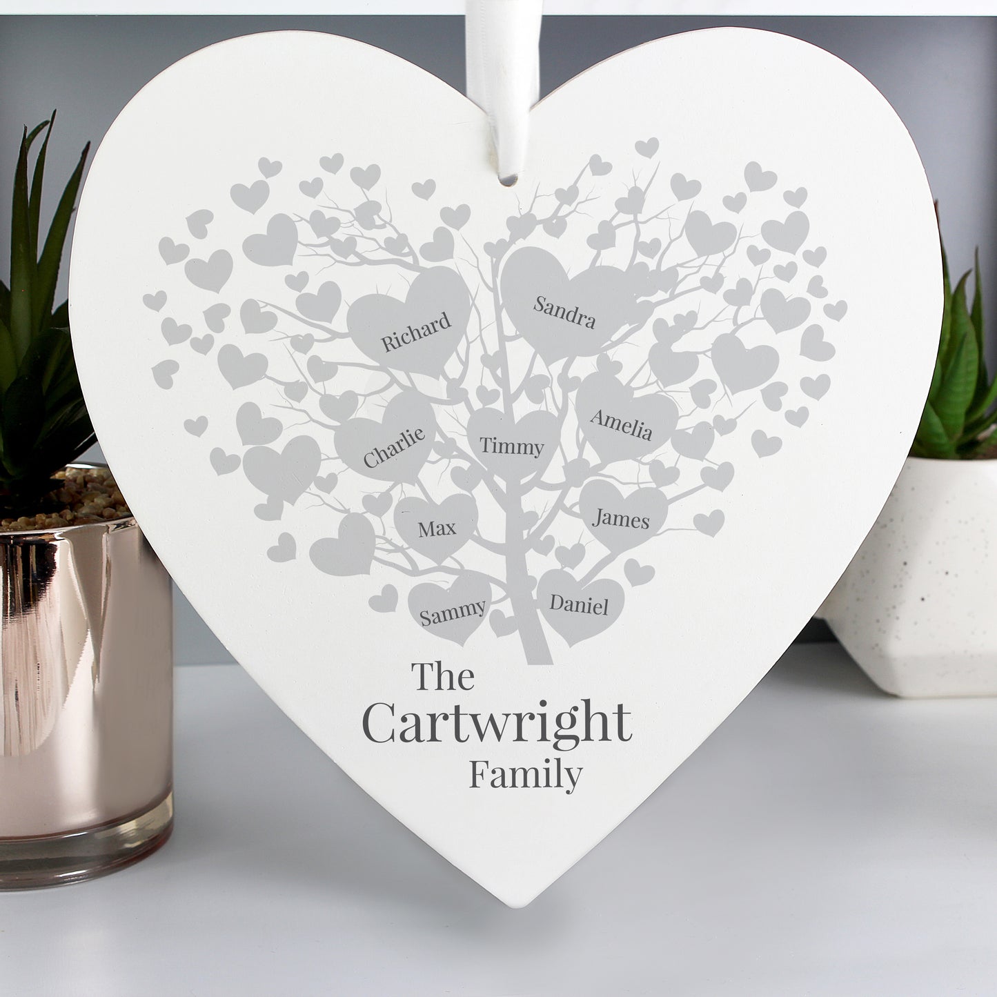 Personalised Family Tree Large Wooden Heart - MK&JD Gifts