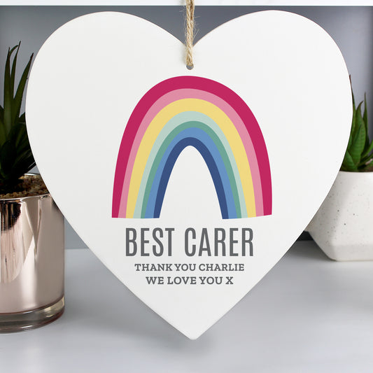 Personalised Rainbow Large Wooden Heart Decoration - MK&JD Gifts