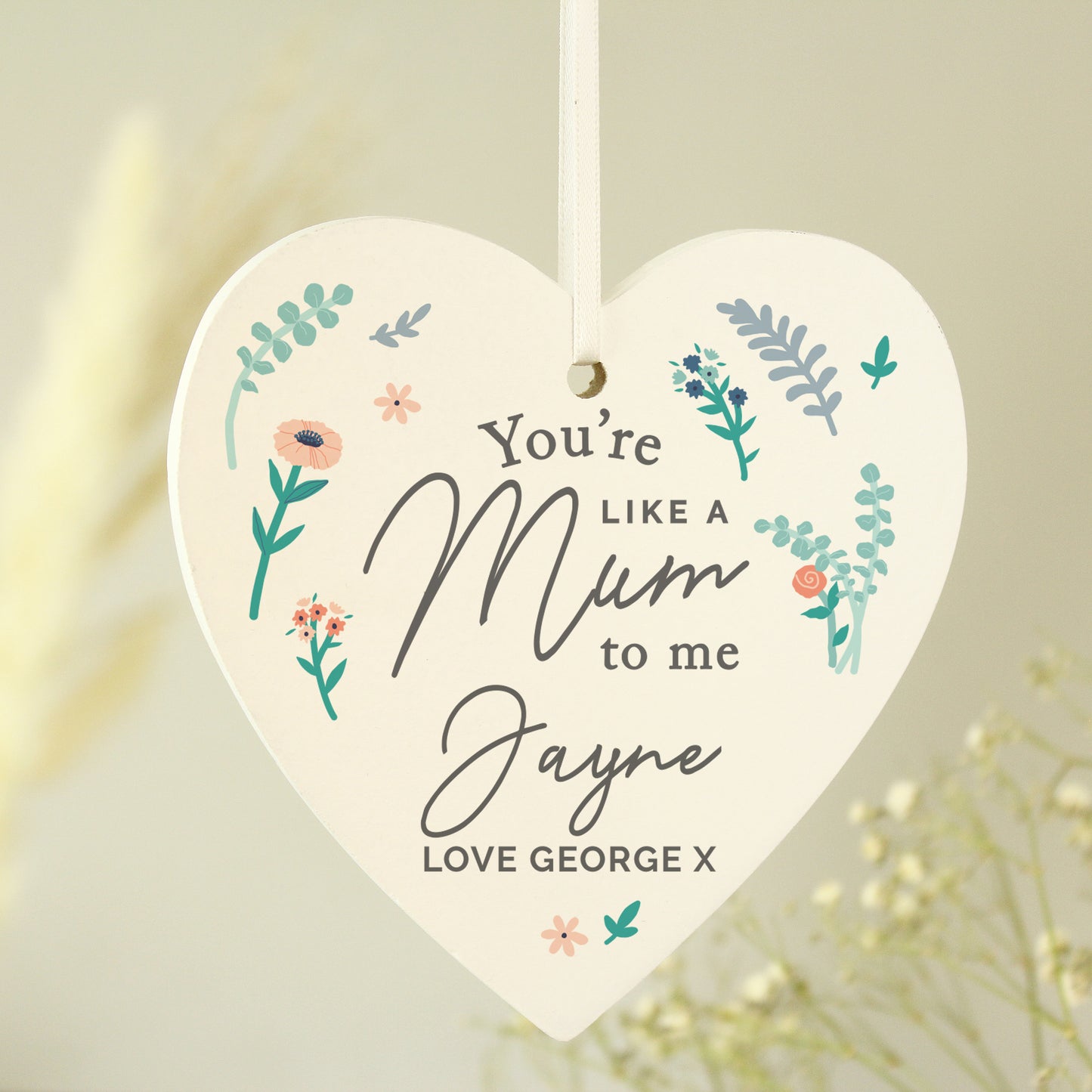 Personalised You're Like A Mum To Me Wooden Heart Decoration - MK&JD Gifts