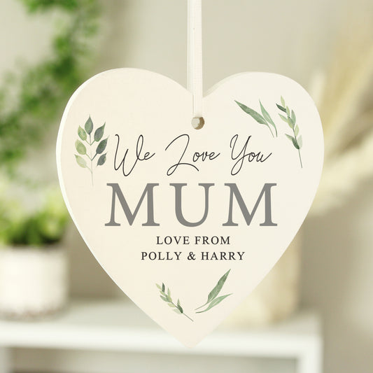 Personalised Botanical Script Wooden Heart Decoration - MK&JD Gifts