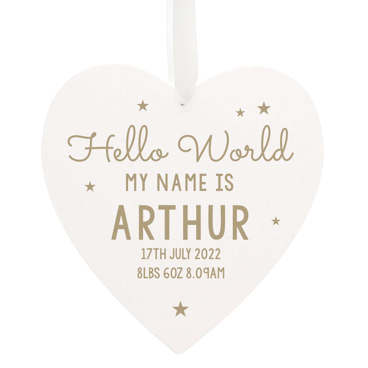 Personalised Hello World Large Wooden Heart Decoration - MK&JD Gifts