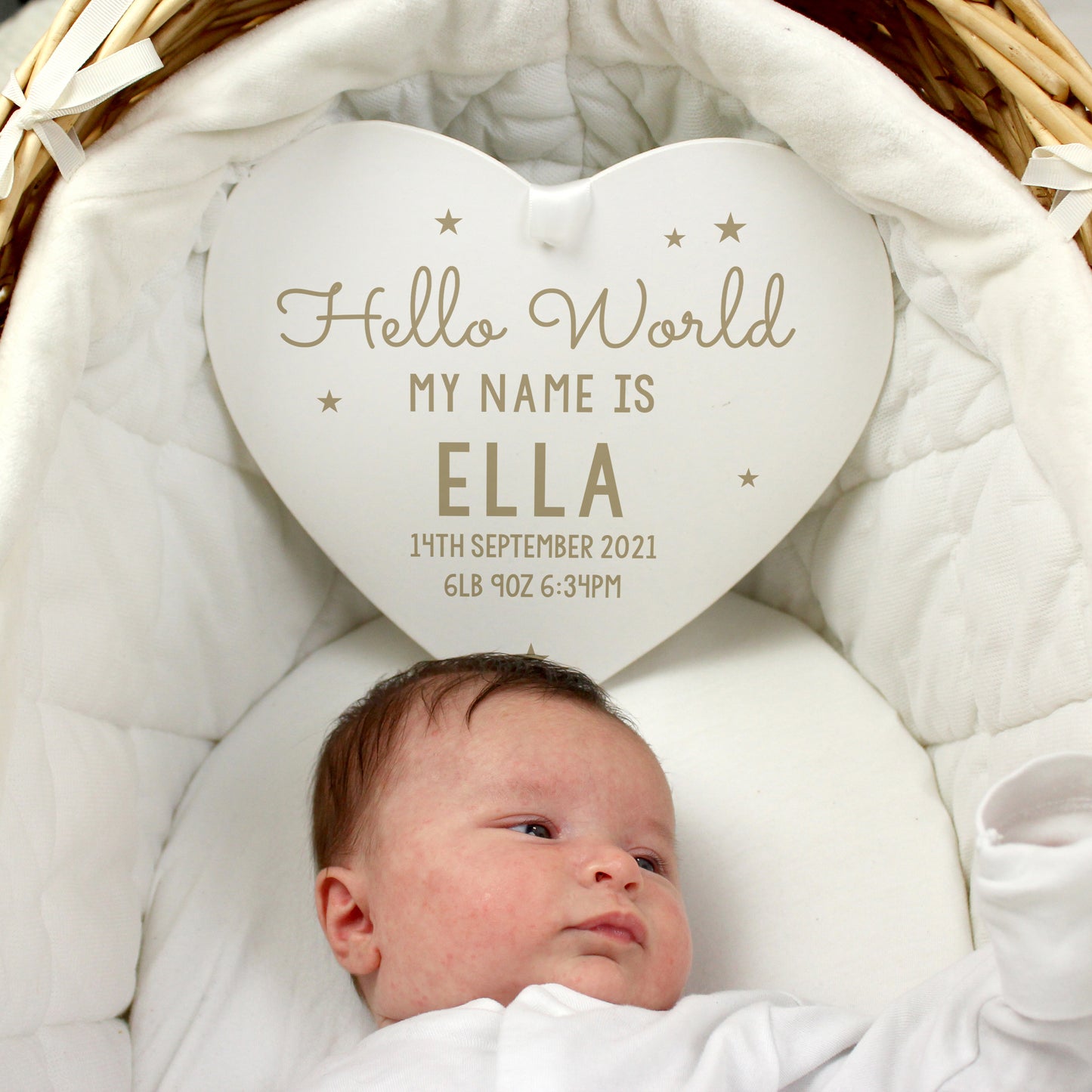 Personalised Hello World Large Wooden Heart Decoration - MK&JD Gifts