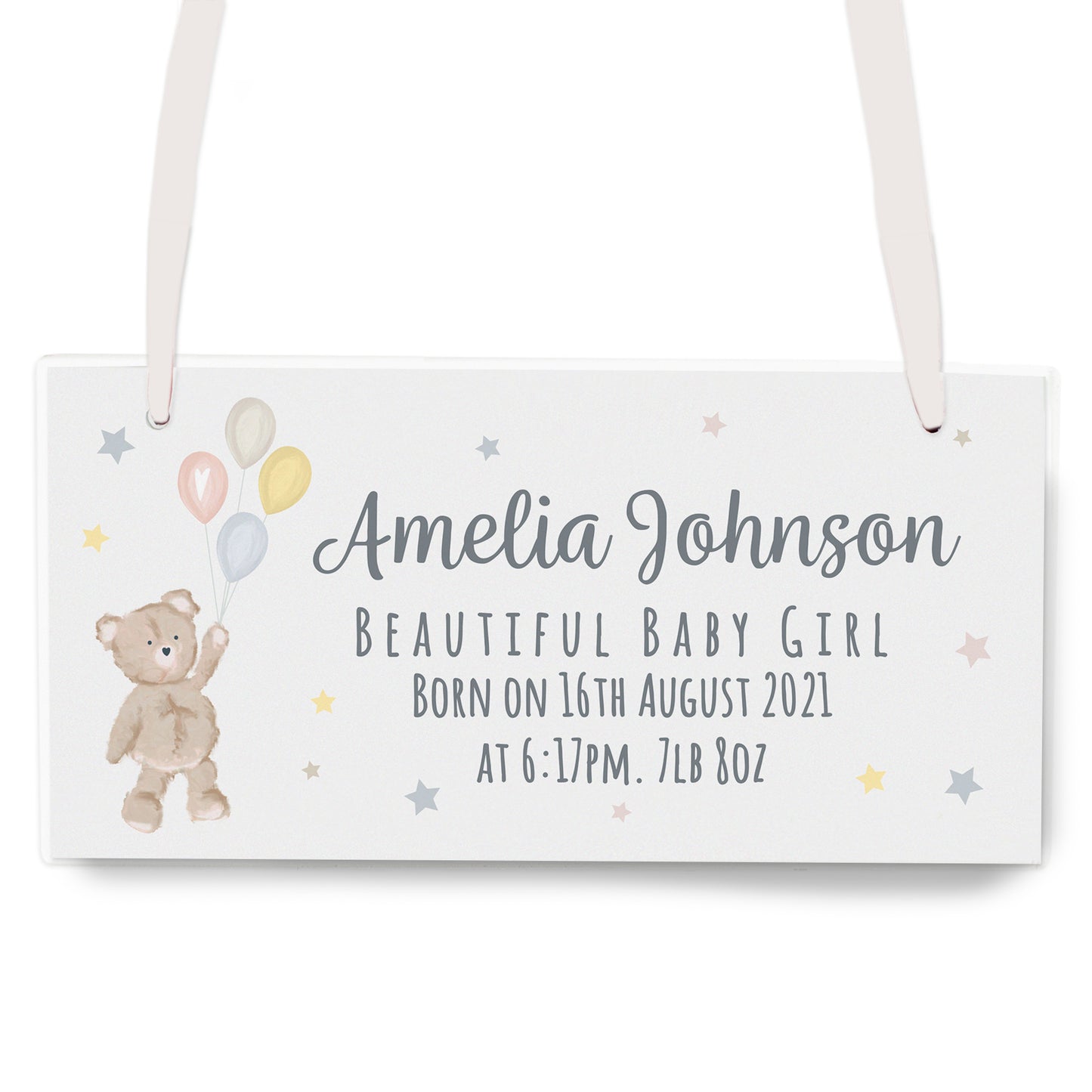 Personalised Teddy & Balloons White Wooden Sign - MK&JD Gifts