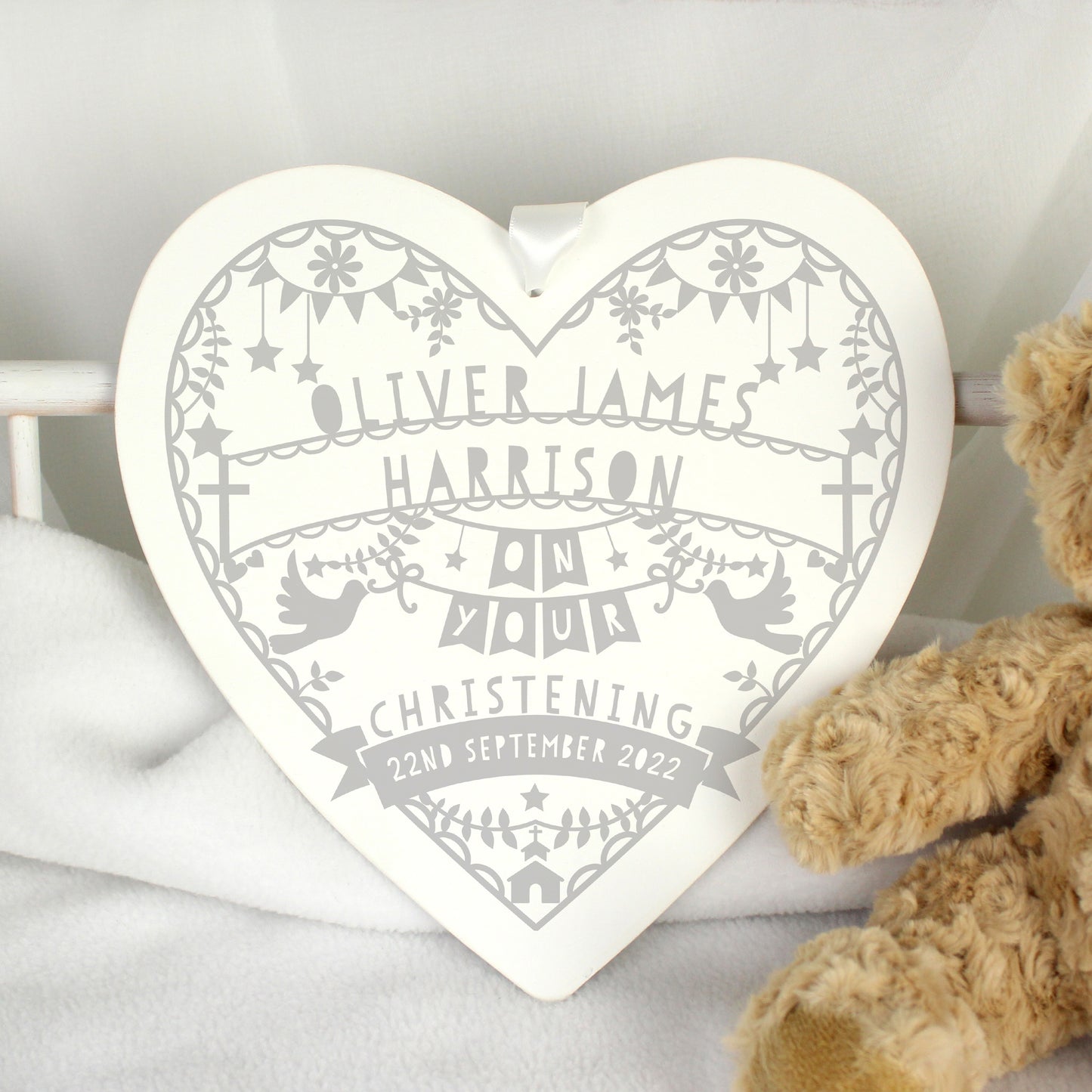 Personalised Grey Papercut Style Large Wooden Heart - MK&JD Gifts