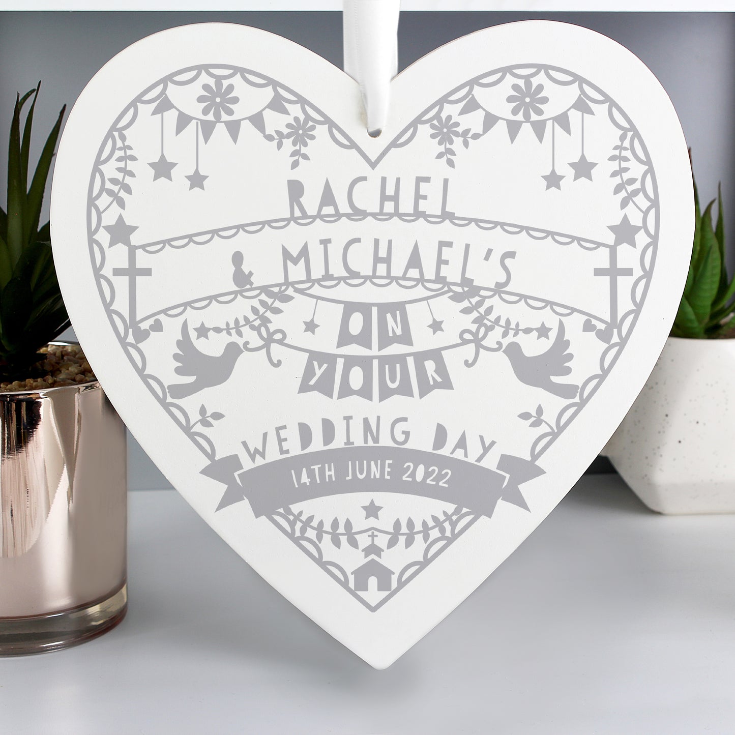 Personalised Grey Papercut Style Large Wooden Heart - MK&JD Gifts