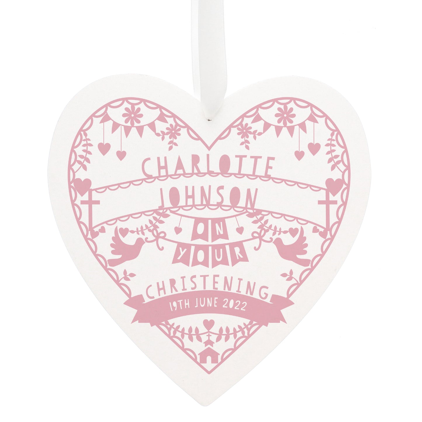 Personalised Pink Papercut Style Large Wooden Heart - MK&JD Gifts