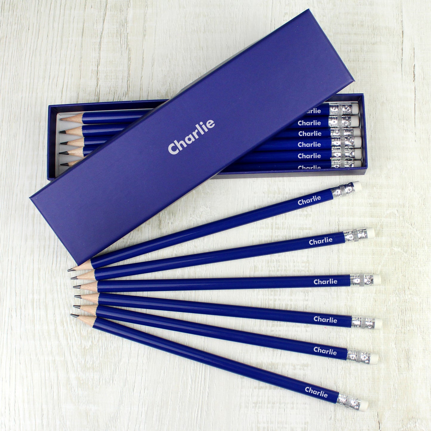 Personalised Name Only Box and 12 Blue HB Pencils - MK&JD Gifts