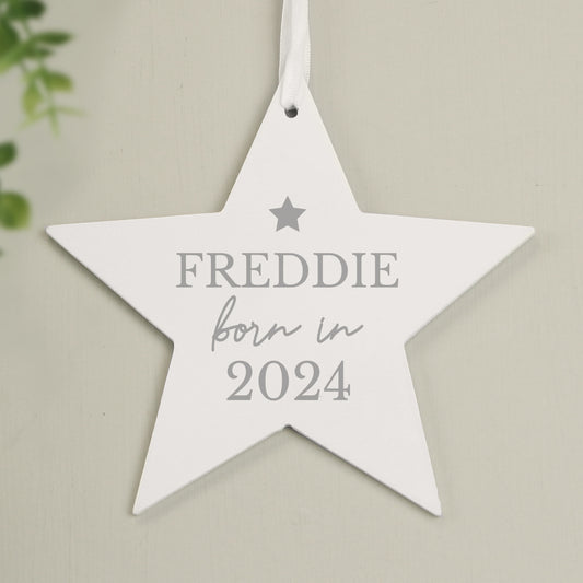 Personalised Born In Wooden Star Decoration - MK&JD Gifts