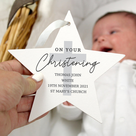 Personalised On Your Christening Wooden Star Decoration - MK&JD Gifts