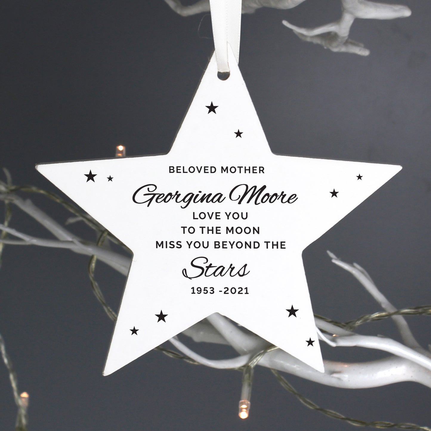 Personalised Miss You Beyond The Stars Wooden Star Decoration - MK&JD Gifts