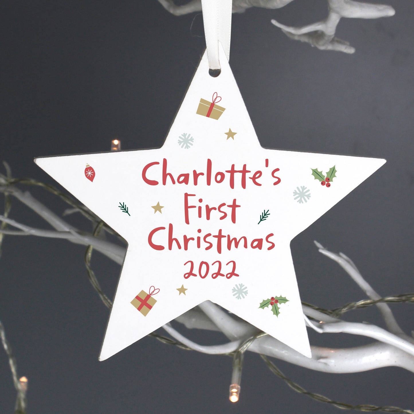 Personalised First Christmas Wooden Star Decoration - MK&JD Gifts