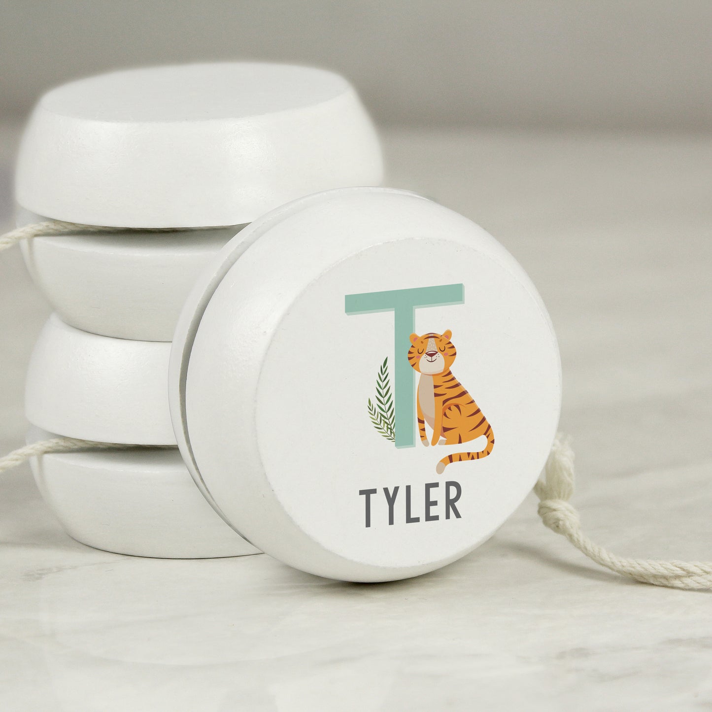 Personalised Animal Alphabet White Wooden Yoyo - MK&JD Gifts