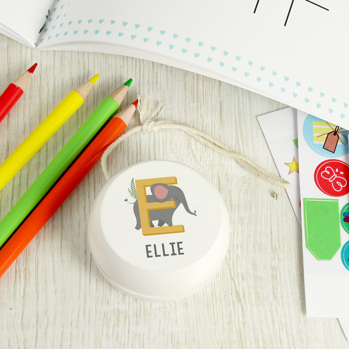 Personalised Animal Alphabet White Wooden Yoyo - MK&JD Gifts