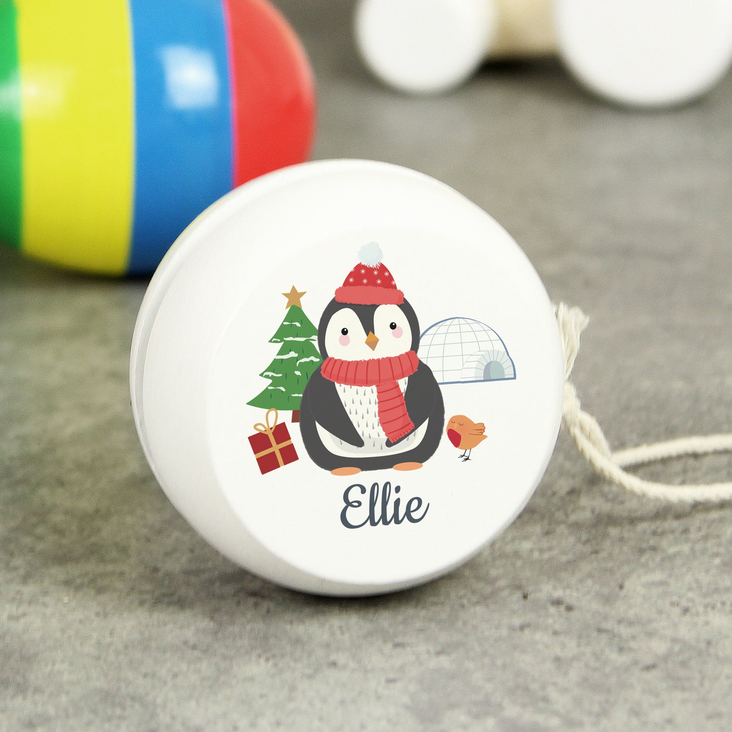 Personalised Christmas Penguin White Wooden Yoyo - MK&JD Gifts