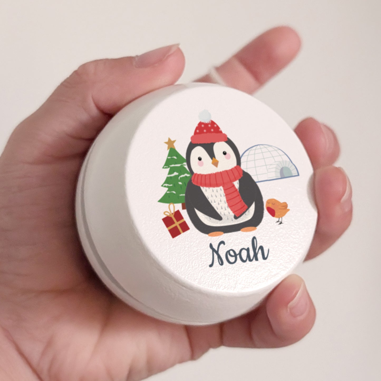 Personalised Christmas Penguin White Wooden Yoyo - MK&JD Gifts