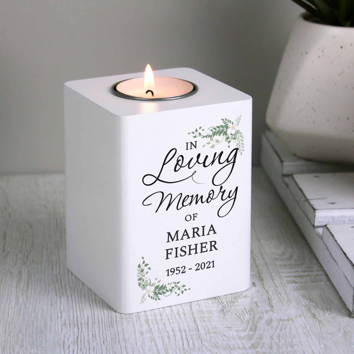 Personalised In Loving Memory White Wooden Tea light Holder - MK&JD Gifts