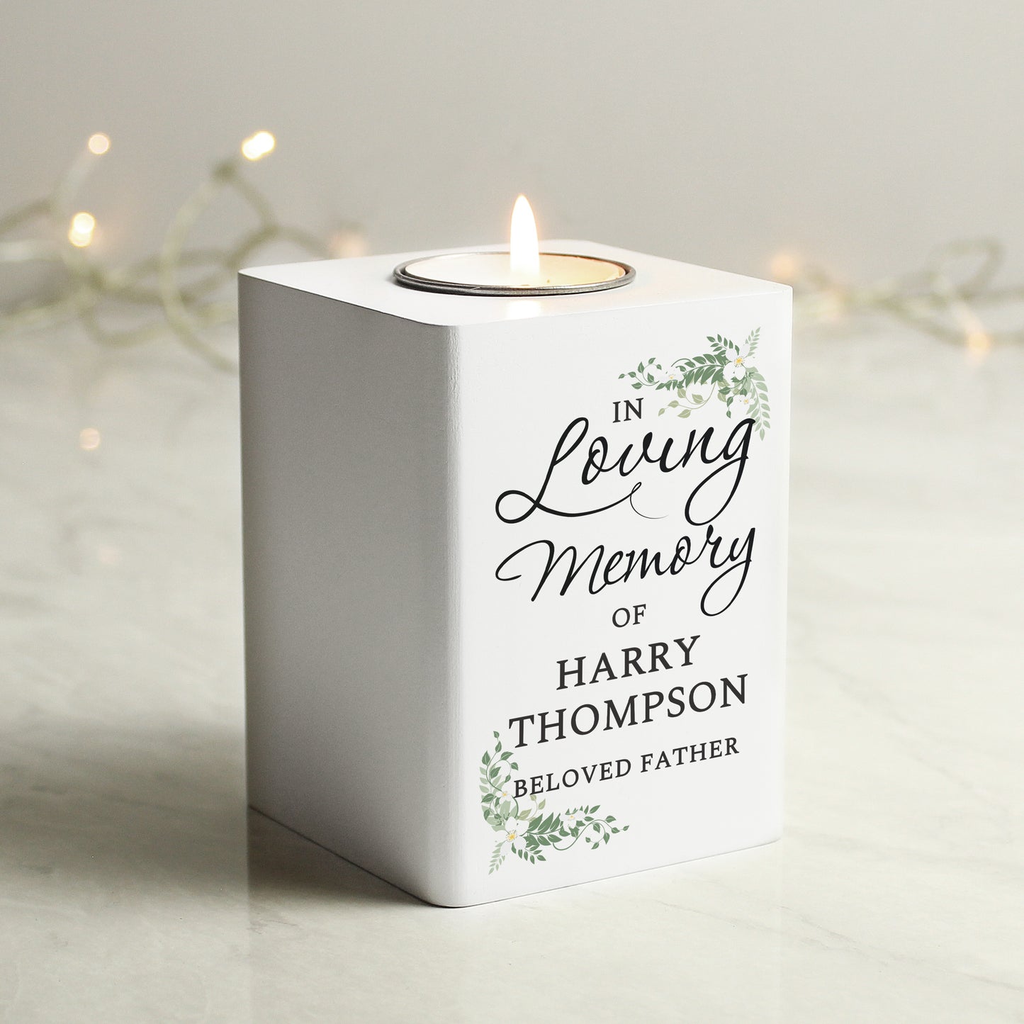 Personalised In Loving Memory White Wooden Tea light Holder - MK&JD Gifts