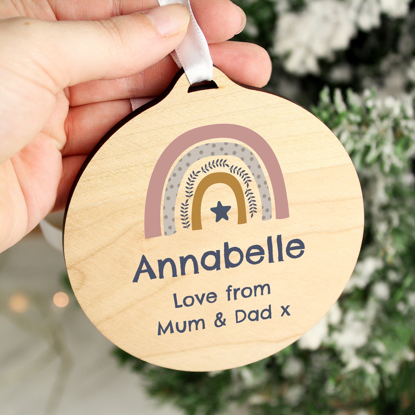 Personalised Pink Rainbow Round Wooden Decoration - MK&JD Gifts