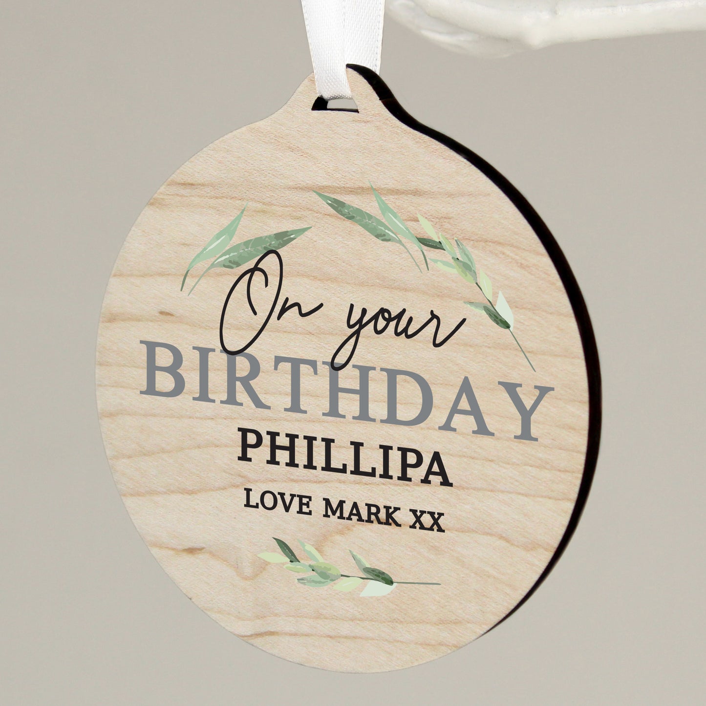 Personalised Leaf Decor Round Wooden Decoration - MK&JD Gifts