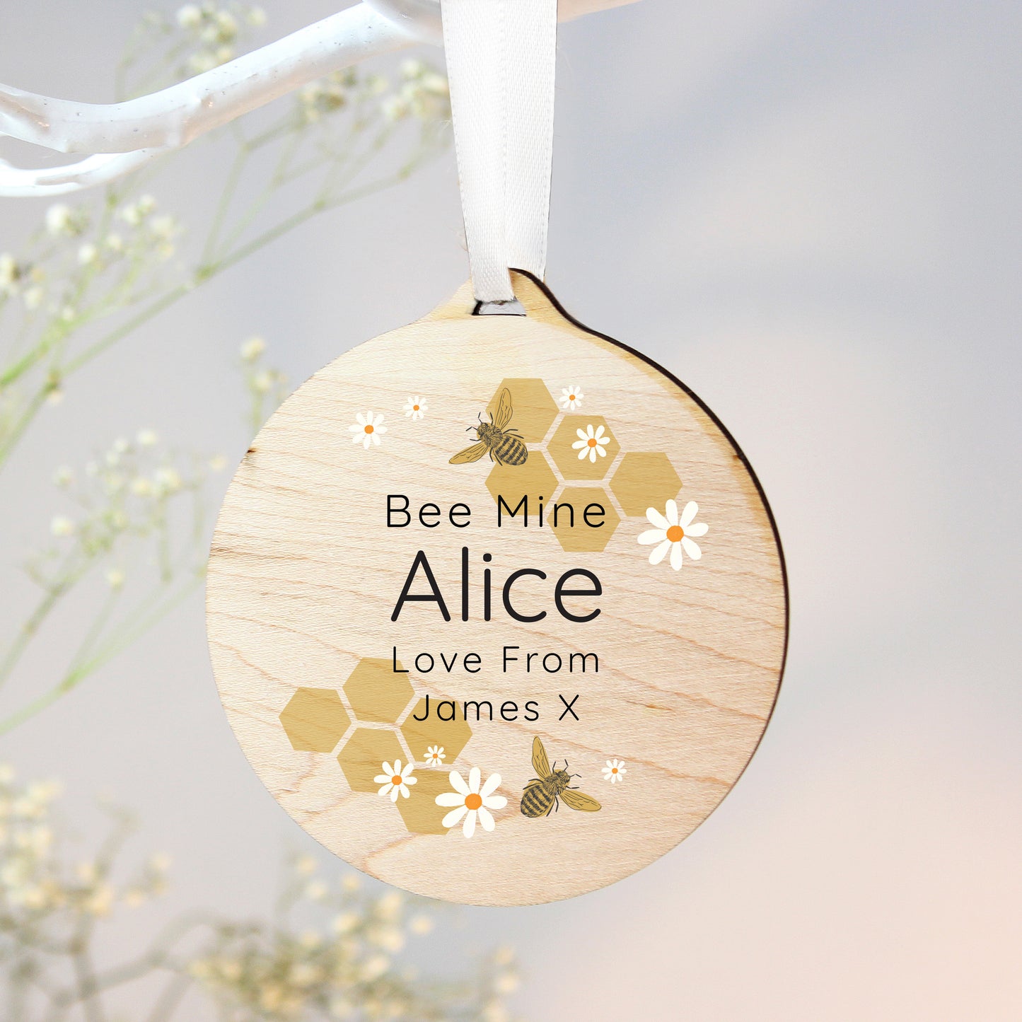 Personalised Bee Round Wooden Decoration - MK&JD Gifts