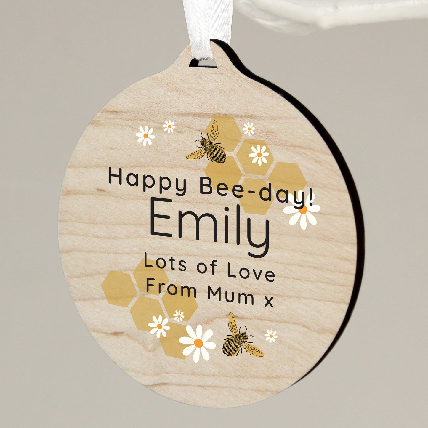 Personalised Bee Round Wooden Decoration - MK&JD Gifts