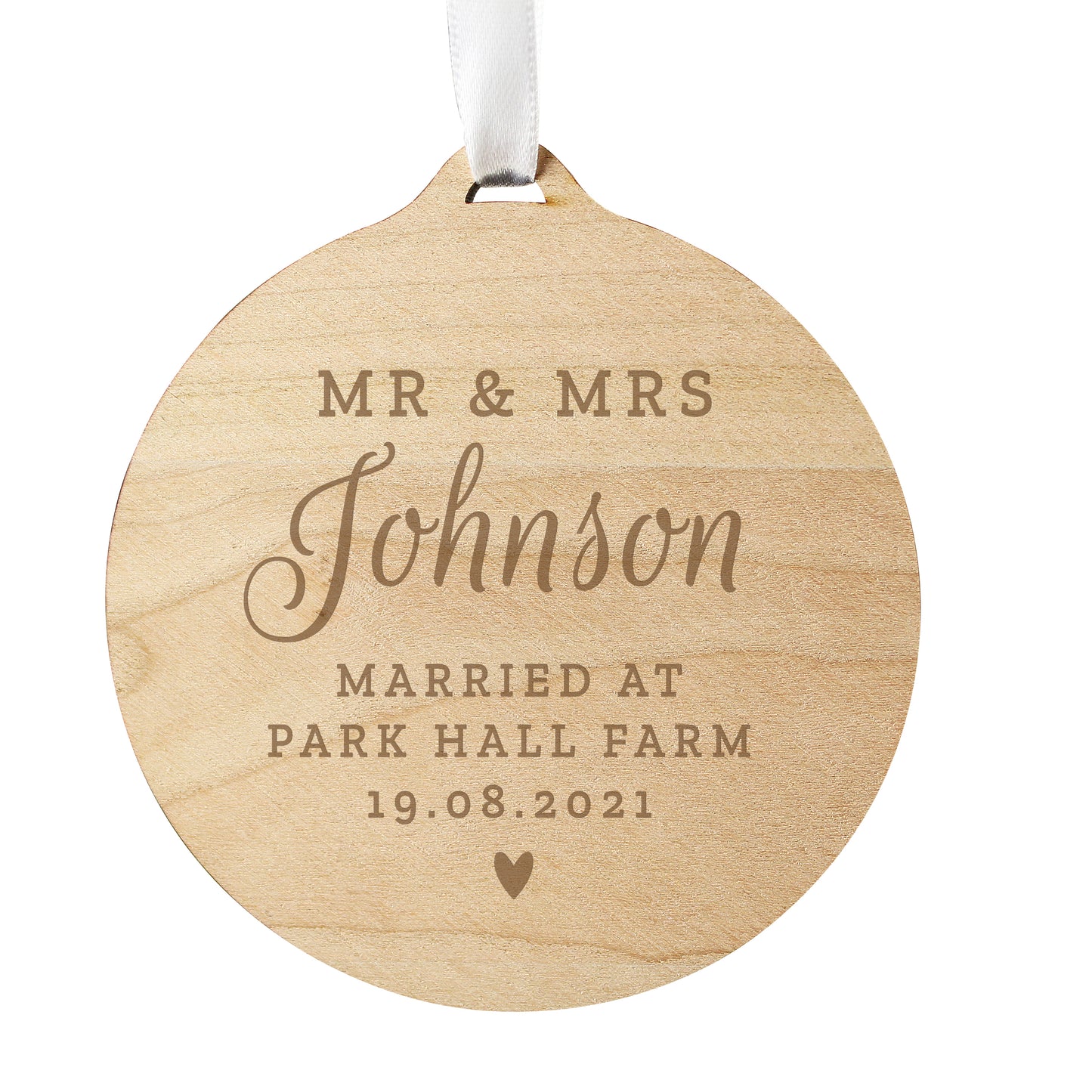 Personalised Mr & Mrs Round Wooden Decoration - MK&JD Gifts