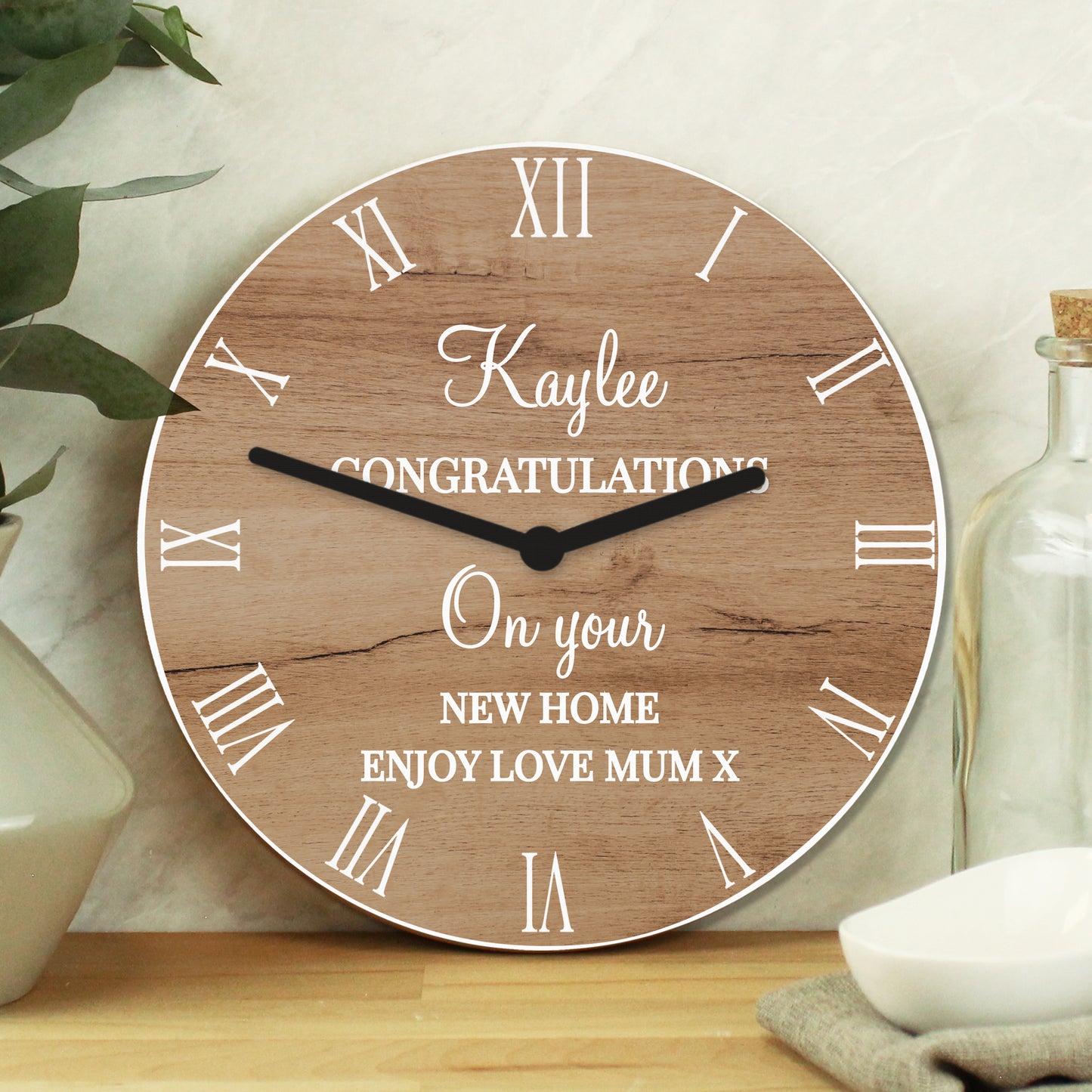 Personalised Free Text Wood Effect Clock - MK&JD Gifts