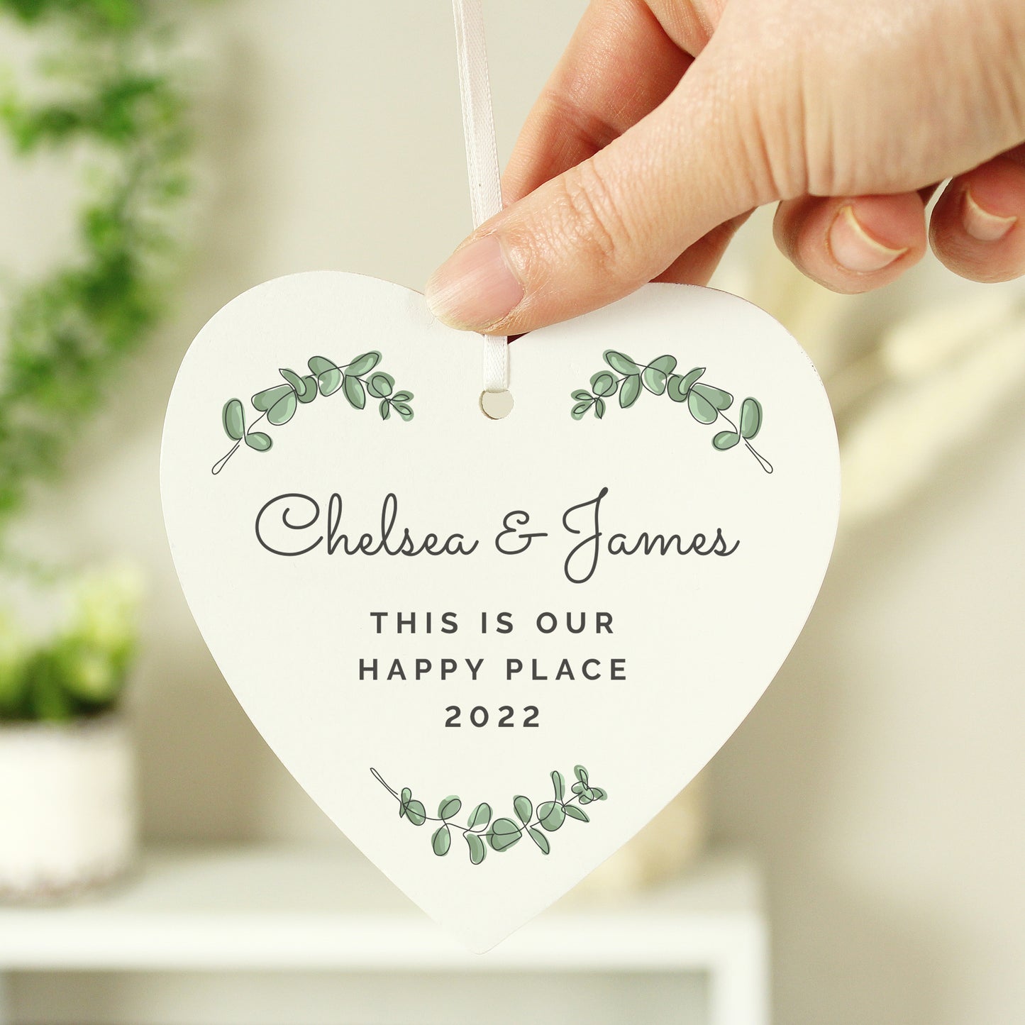 Personalised Botanical Wooden Heart Decoration - MK&JD Gifts