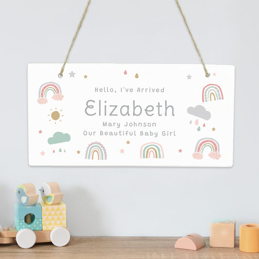 Personalised Pastel Rainbow Wooden Sign - MK&JD Gifts
