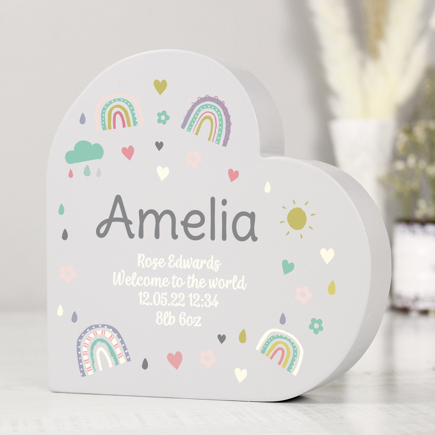 Personalised Rainbow Free Standing Heart ornament - MK&JD Gifts