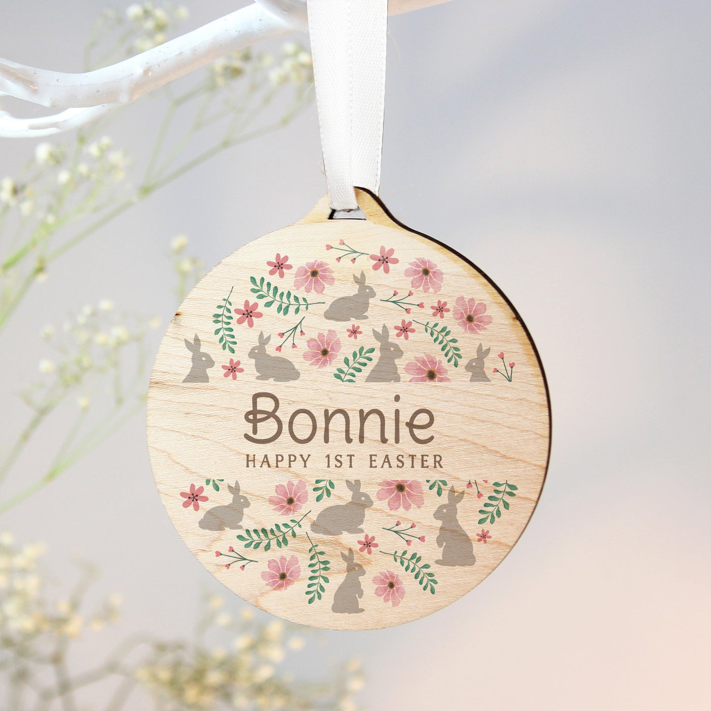 Personalised Floral Easter Tree Wooden Decoration - MK&JD Gifts