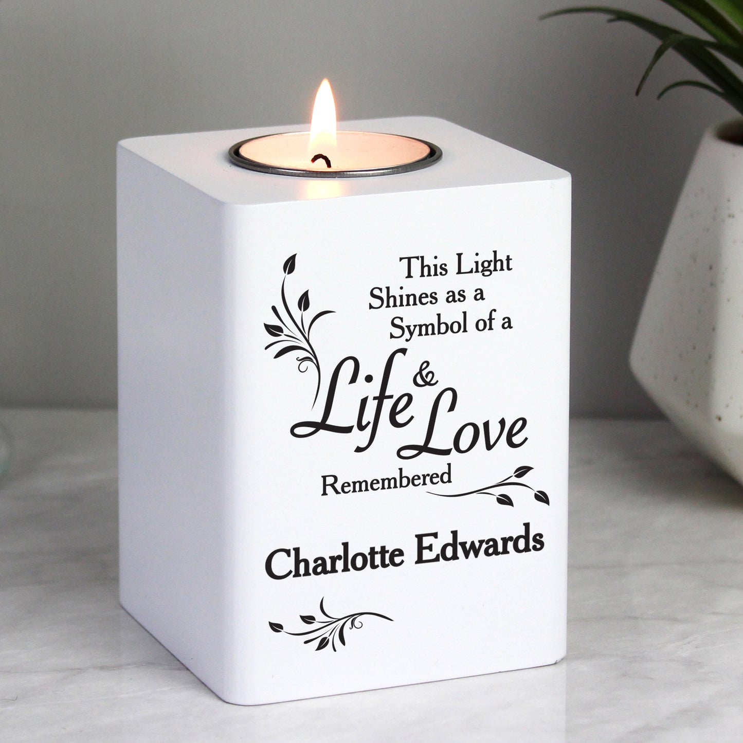 Personalised Life & Love White Wooden Tea Light Holder - MK&JD Gifts