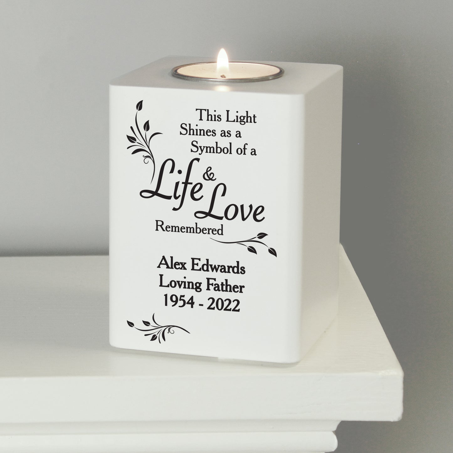 Personalised Life & Love White Wooden Tea Light Holder - MK&JD Gifts