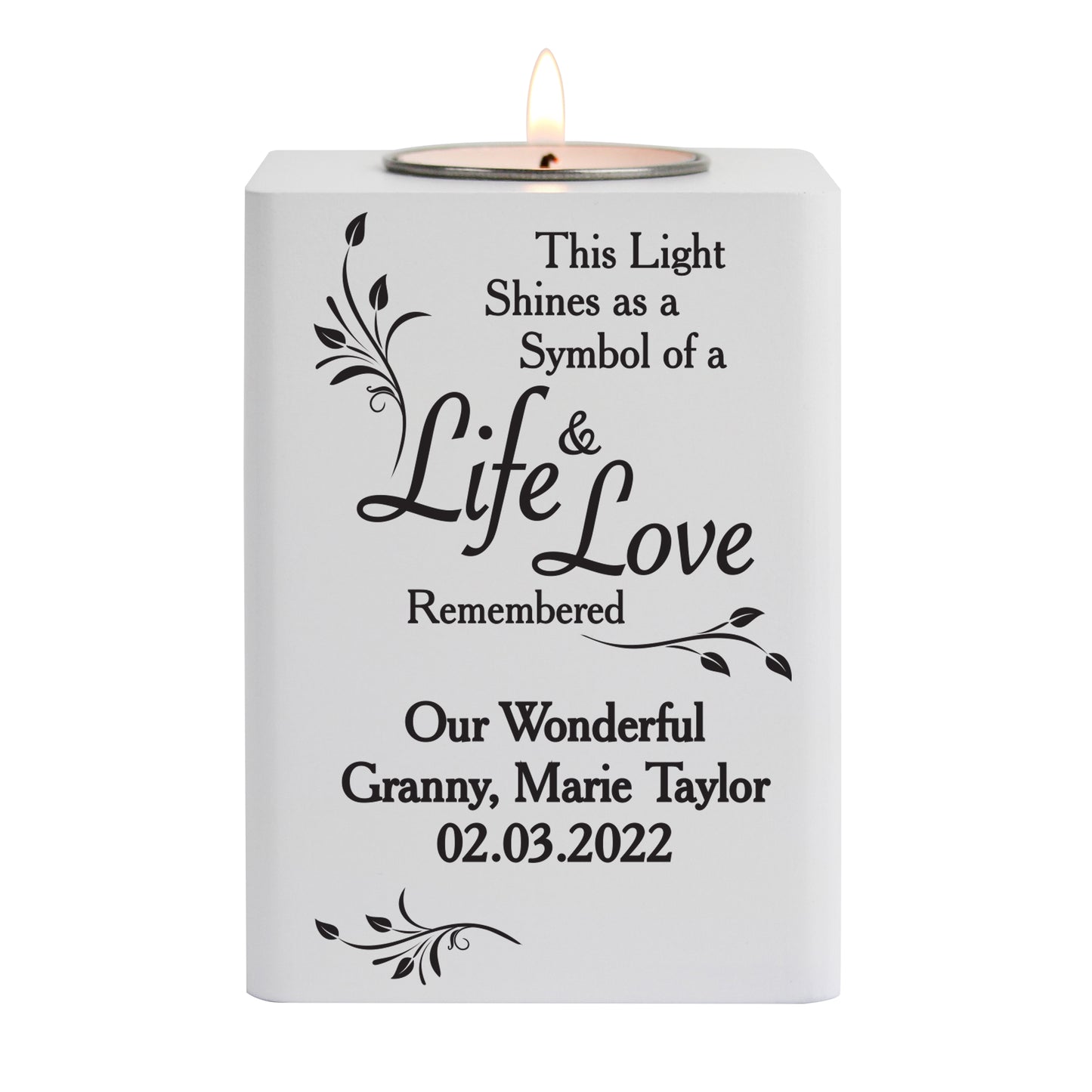 Personalised Life & Love White Wooden Tea Light Holder - MK&JD Gifts