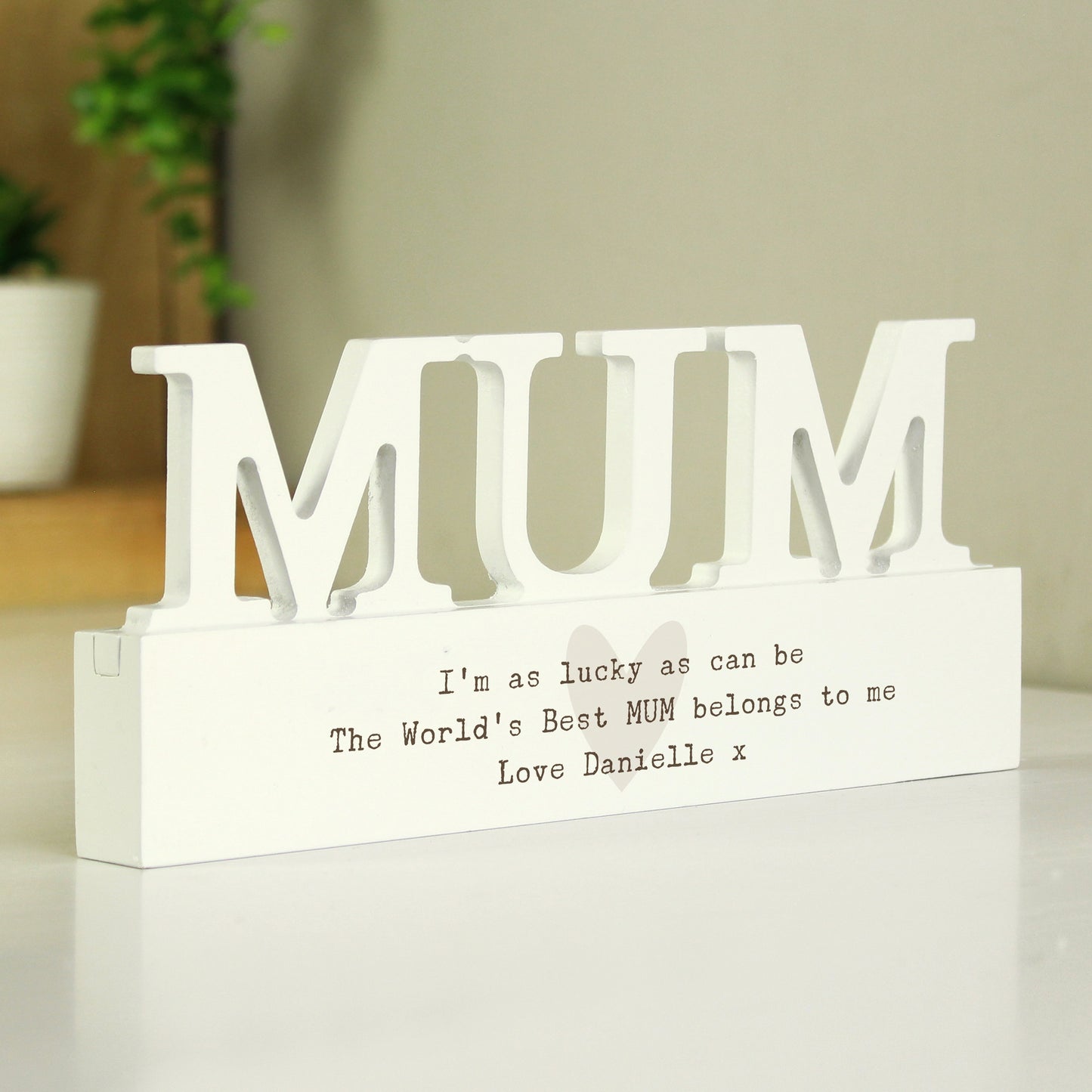 Personalised Free Text Heart Wooden Mum Ornament plaque - MK&JD Gifts