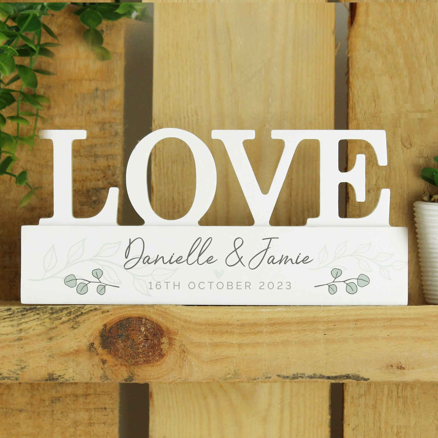 Personalised Botanical Wooden Love Ornament - MK&JD Gifts
