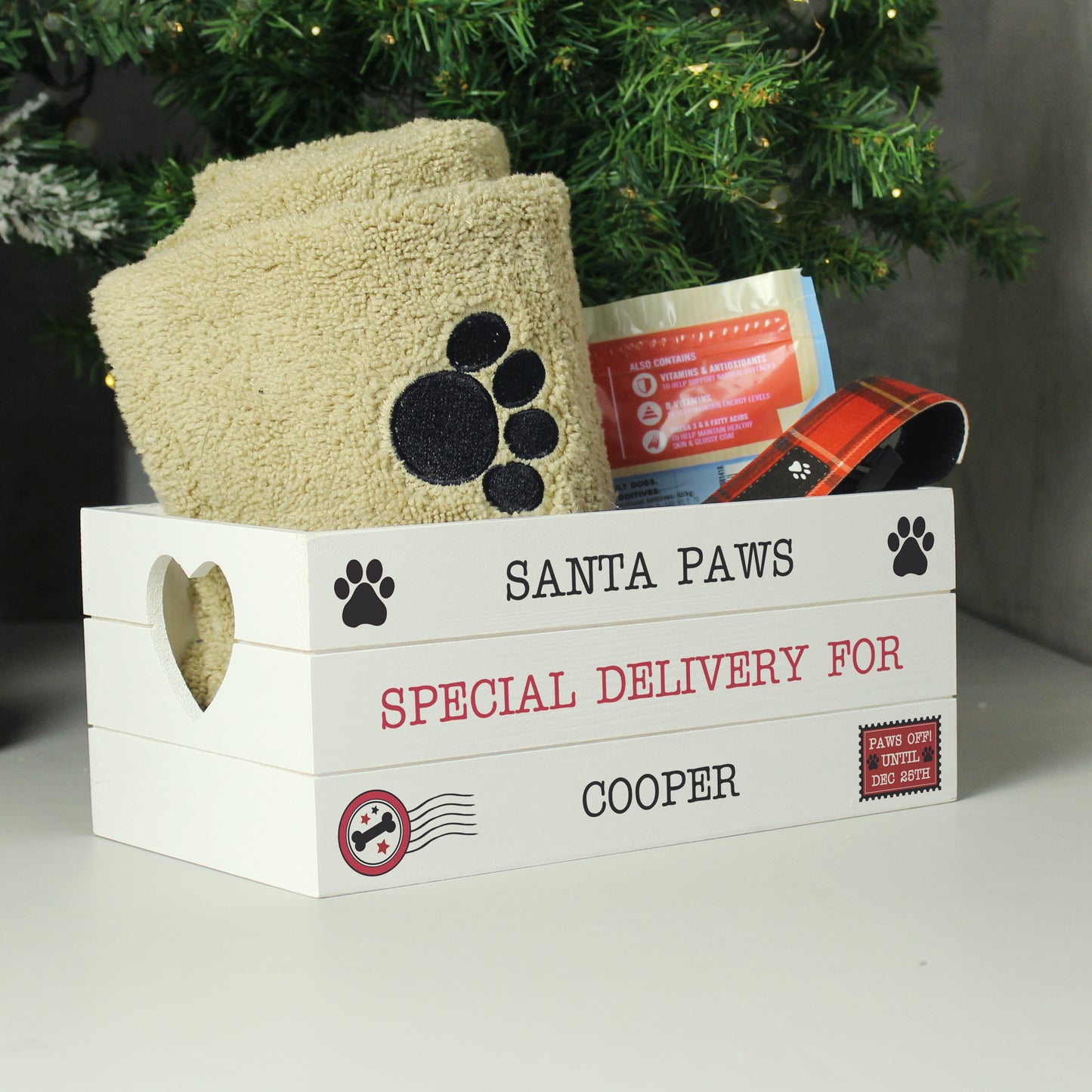 Personalised Santa Paws White Wooden Crate - MK&JD Gifts