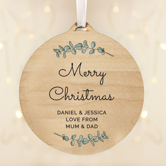Personalised Botanical Round Wooden Decoration - MK&JD Gifts