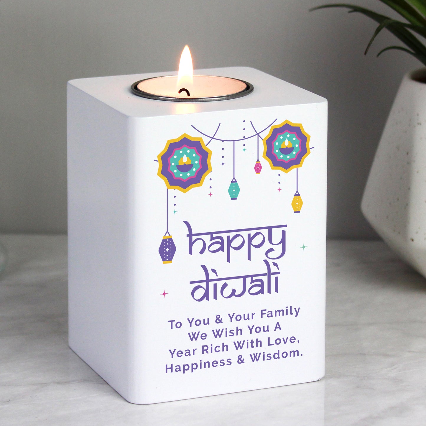 Personalised Diwali Wooden Tealight Holder - MK&JD Gifts