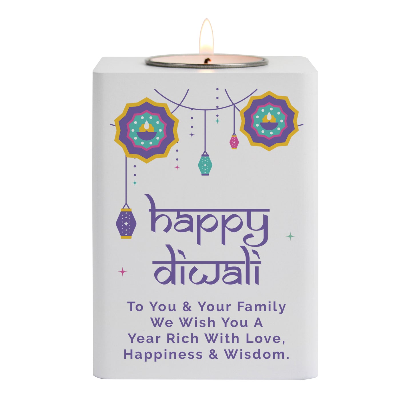 Personalised Diwali Wooden Tealight Holder - MK&JD Gifts