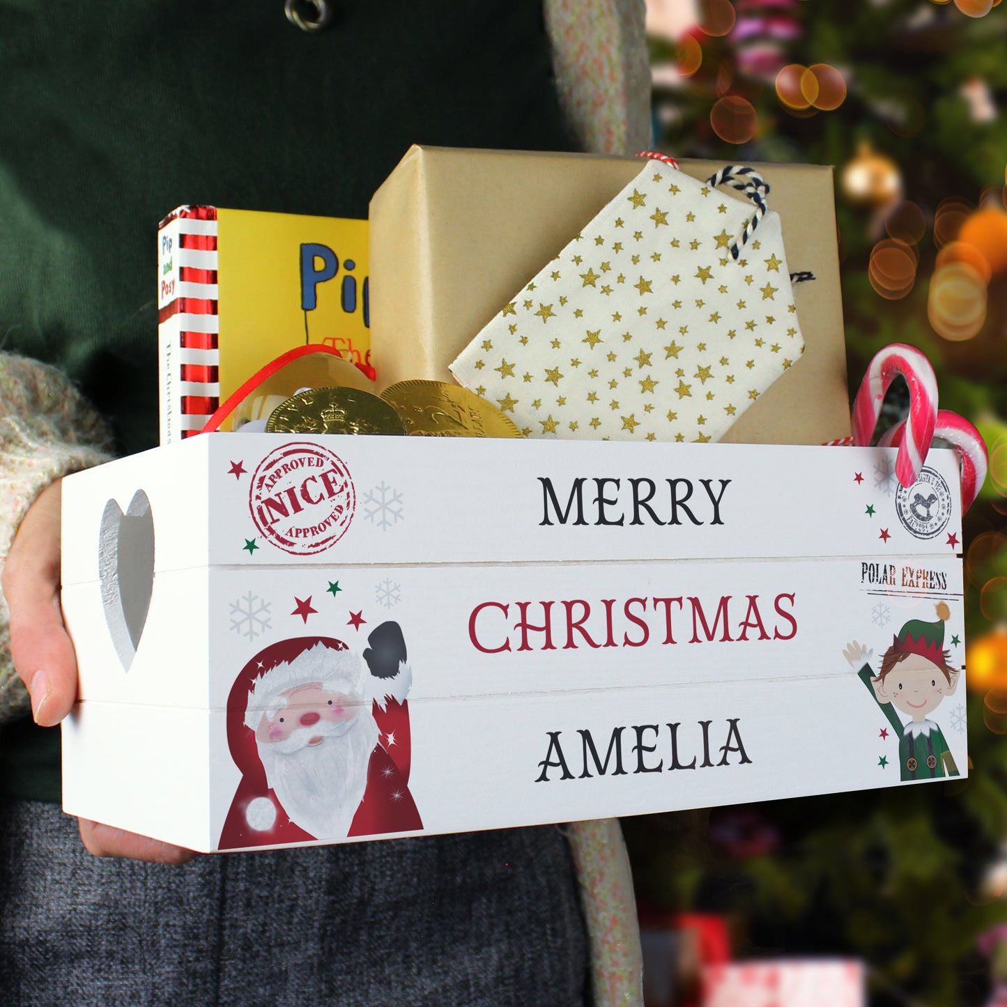Personalised Christmas White Wooden Crate - MK&JD Gifts