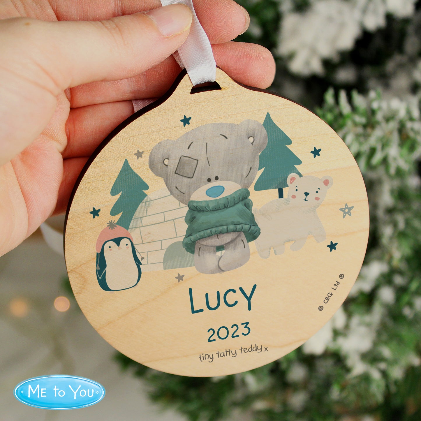 Personalised Winter Explorer Tiny Tatty Teddy Round Wooden Decoration - MK&JD Gifts