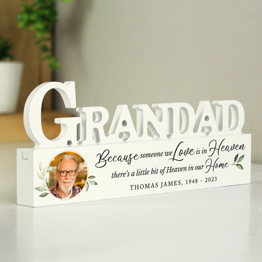 Personalised Botanical Memorial Photo Upload Wooden Grandad Ornament - MK&JD Gifts