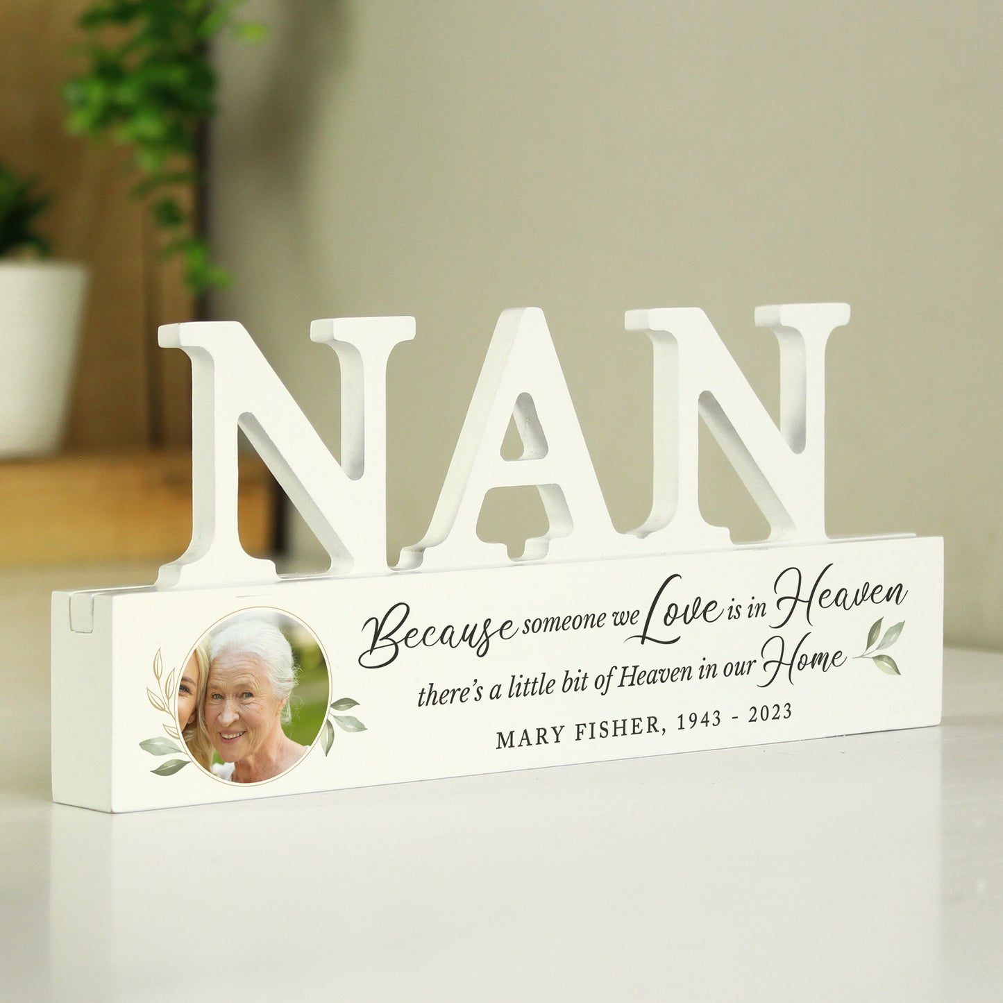 Personalised Botanical Memorial Photo Upload Wooden Nan Ornament - MK&JD Gifts
